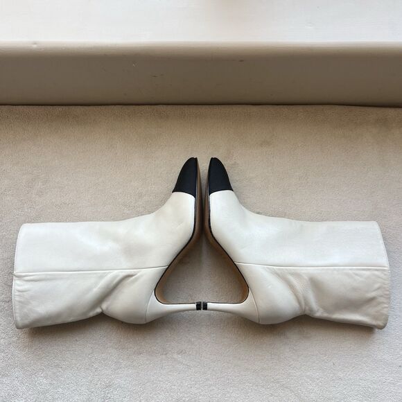 Toral Cream Leather & Black Fabric Cap Pointy Toe Boots Women EU 36 US 6 Chic - Picture 4 of 16